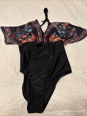 Black Floral Accent women’s One-Piece Swimsuit